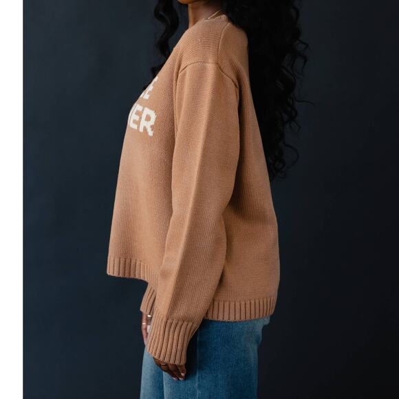 Brown Cream Graphic Coffee Weather Long Sleeve Sweater - Picture 3 of 5